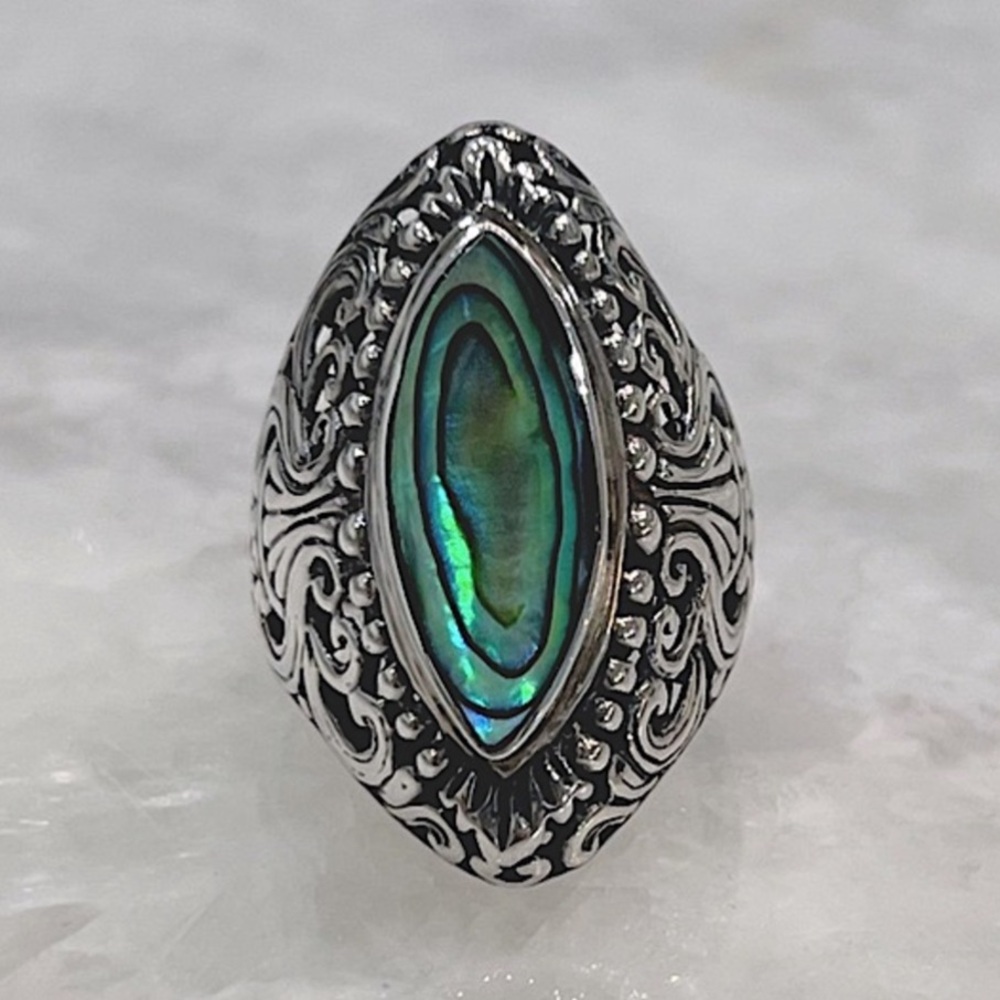 Abalone Shell Sterling Silver Large Statement Rin… - image 1
